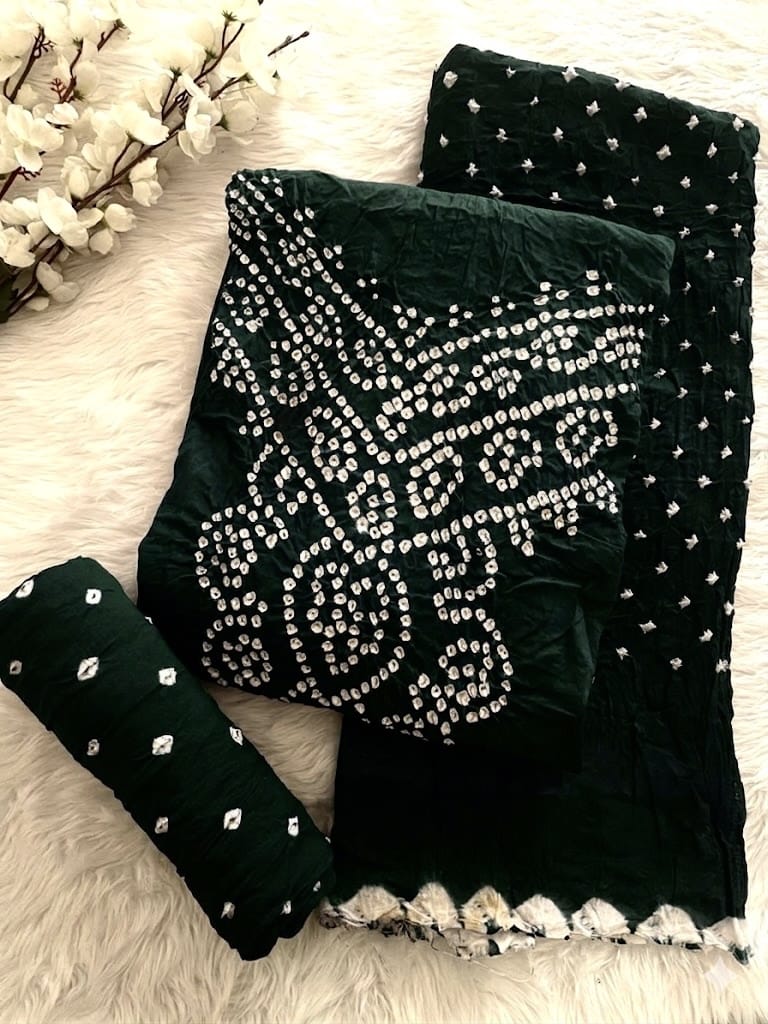 Cotton Kusum Neck Bandhani Dress Material