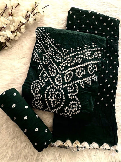 Cotton Kusum Neck Bandhani Dress Material