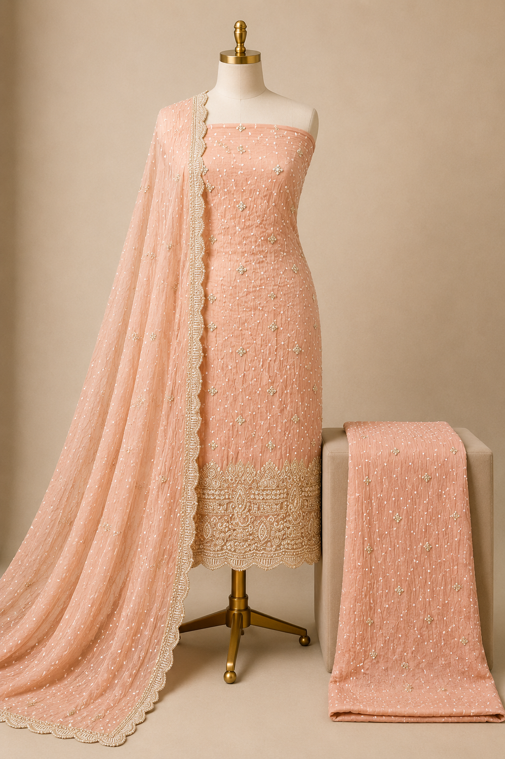 Pure Georgette 100% Hand Zardosi Work 3Pc Unstitched Bandhani Dress Material
