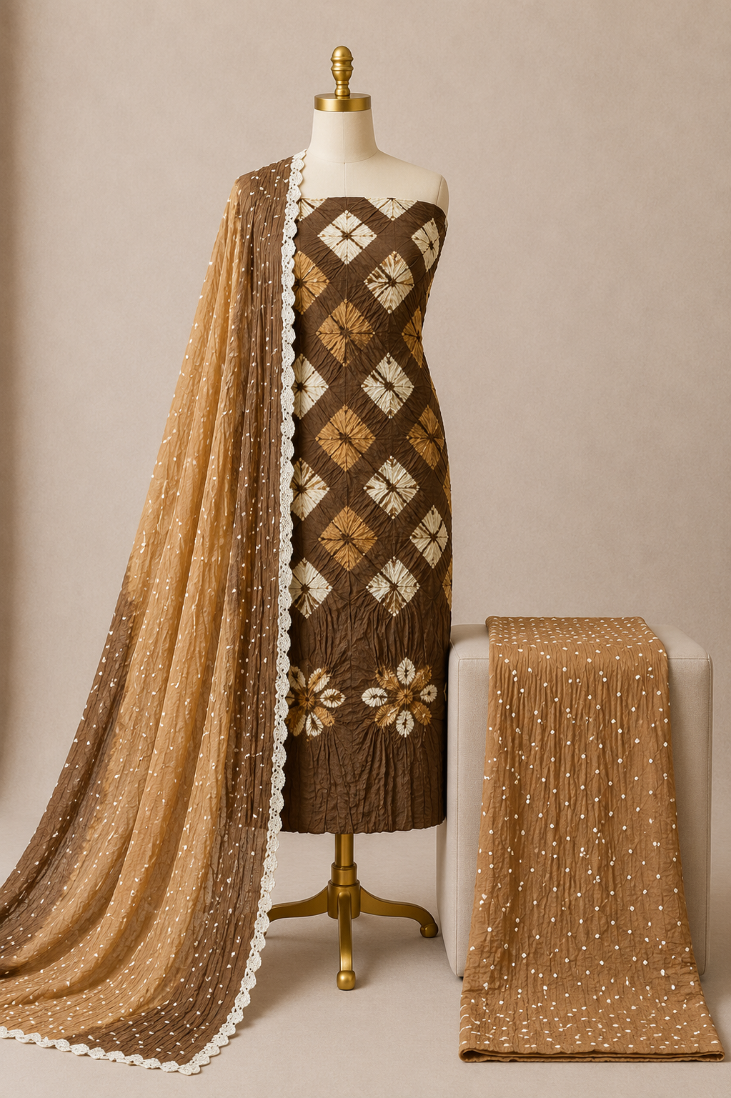 Cotton Shibori Bandhani Authentic Kutch Work 3Pc Unstitched Dress Material