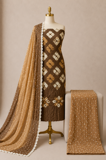 Cotton Shibori Bandhani Authentic Kutch Work 3Pc Unstitched Dress Material