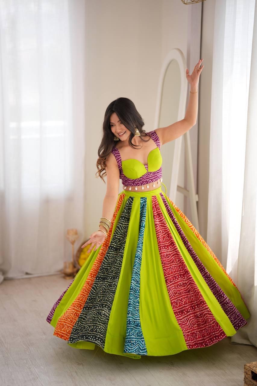 Multicolor Bandhani Rayon Digital Print Chaniya Choli | Ready to Wear | Free Size M-XXXL