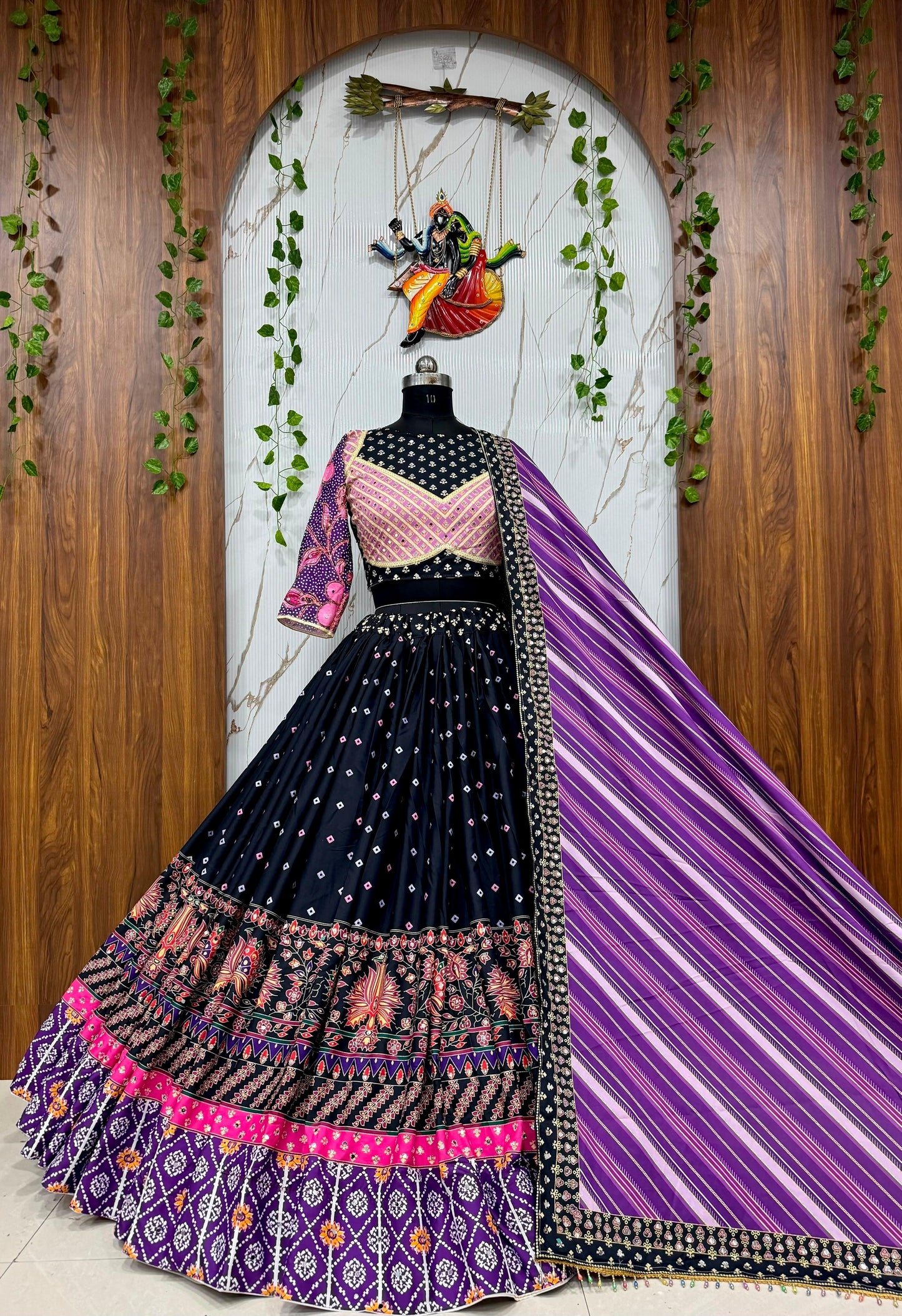 Trending Designer Malai Silk Chaniya Choli with mirror work for Navratri