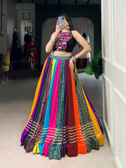 Rayon multicolor Gota Patti Lehenga Choli - full flair view