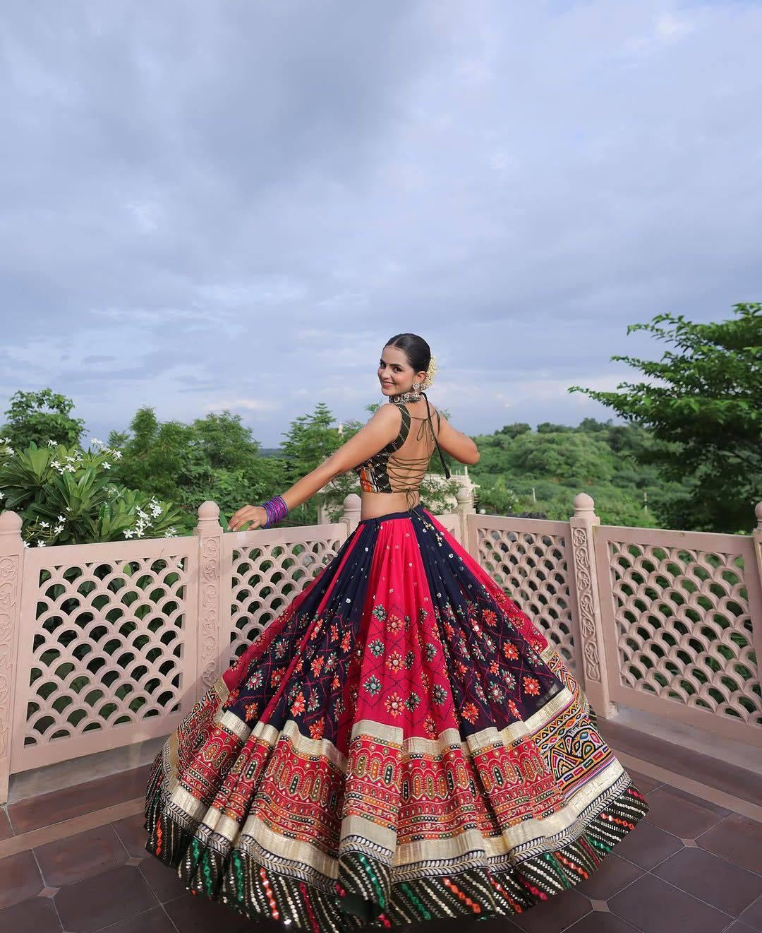 Designer Chaniya Choli | Malai Silk Mirror Work & Gota Zari | Garba