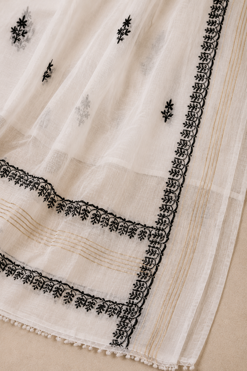 100% Handmade Chikankari with stone work Mal Chanderi 3Pc Unstitched Dress Material