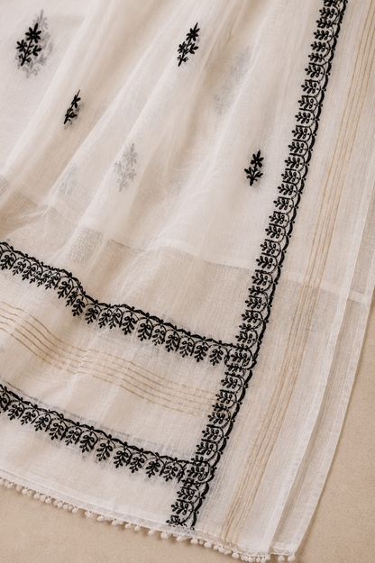 100% Handmade Chikankari with stone work Mal Chanderi 3Pc Unstitched Dress Material