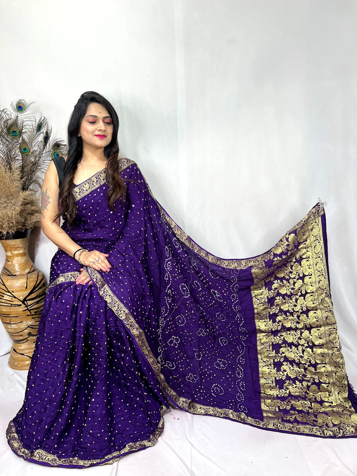 Premium Modal Silk Barik Bandhej Work Nakashi Border Silk Bandhani Saree - Premium  from Ethenika.com  - Just INR 5990! Shop now at Ethenika.com 