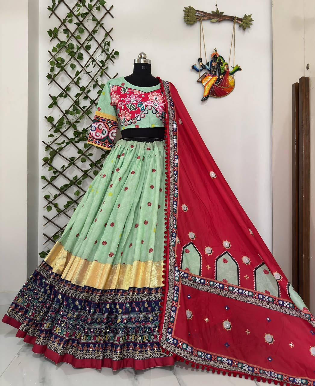 Muslin Digital Print with Mirror Work Designer Chaniya Choli for Navratri