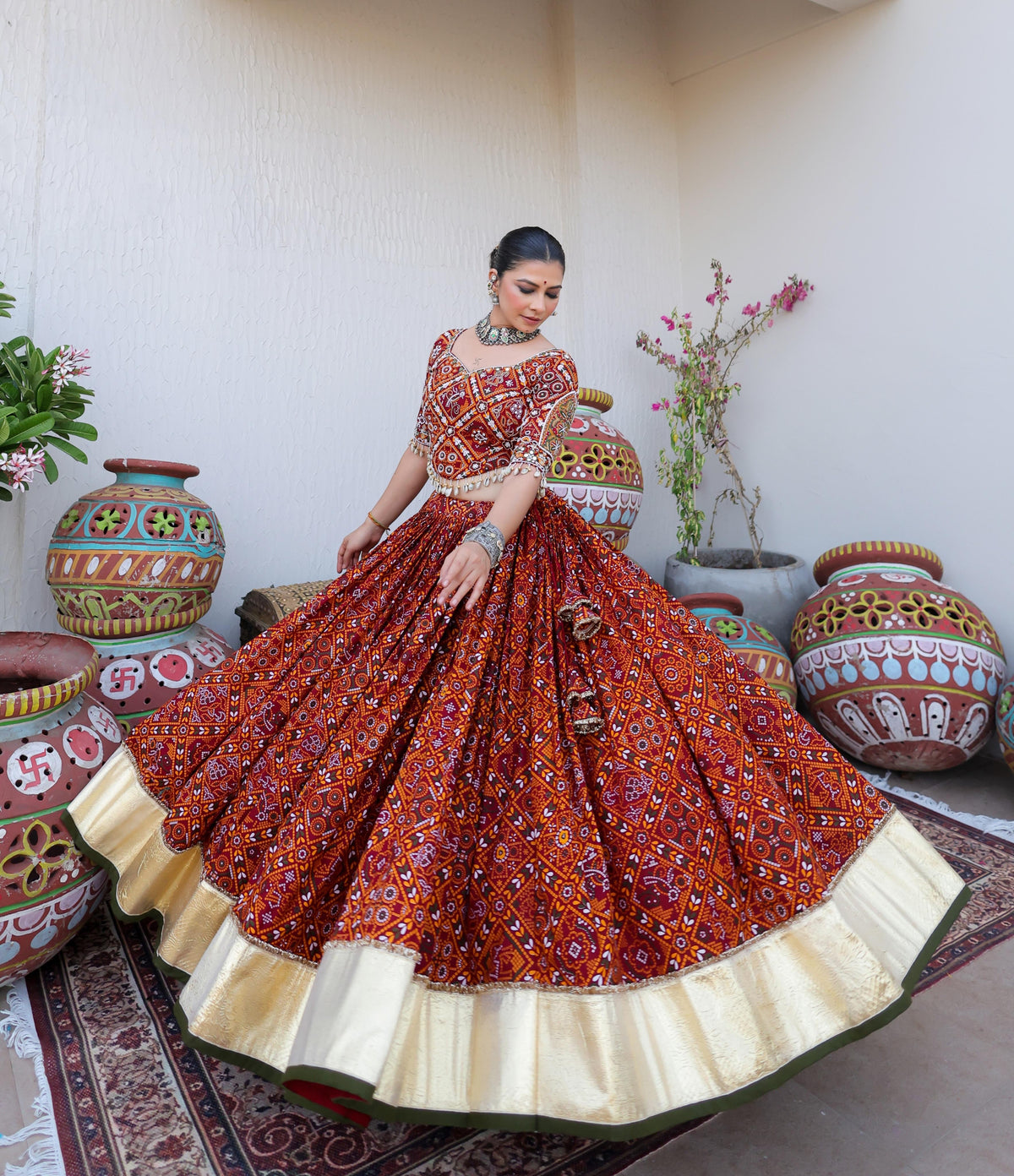 Ethenika Red Muslin Chaniya Choli for Navratri