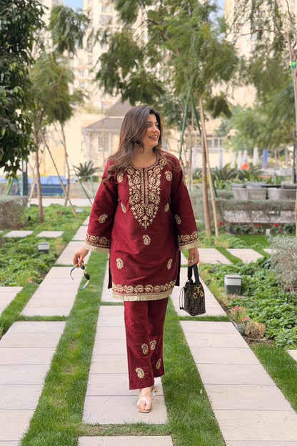 Chikankari Style Embroidery Kurti Pant Set