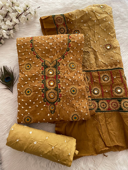Ethenika Originals Mirror Hand Embroidery Tila Work With Heavy Work Dupatta Bandhani Dress Material (Unstitched) - Premium  from Ethenika.com  - Just INR 4590! Shop now at Ethenika.com 