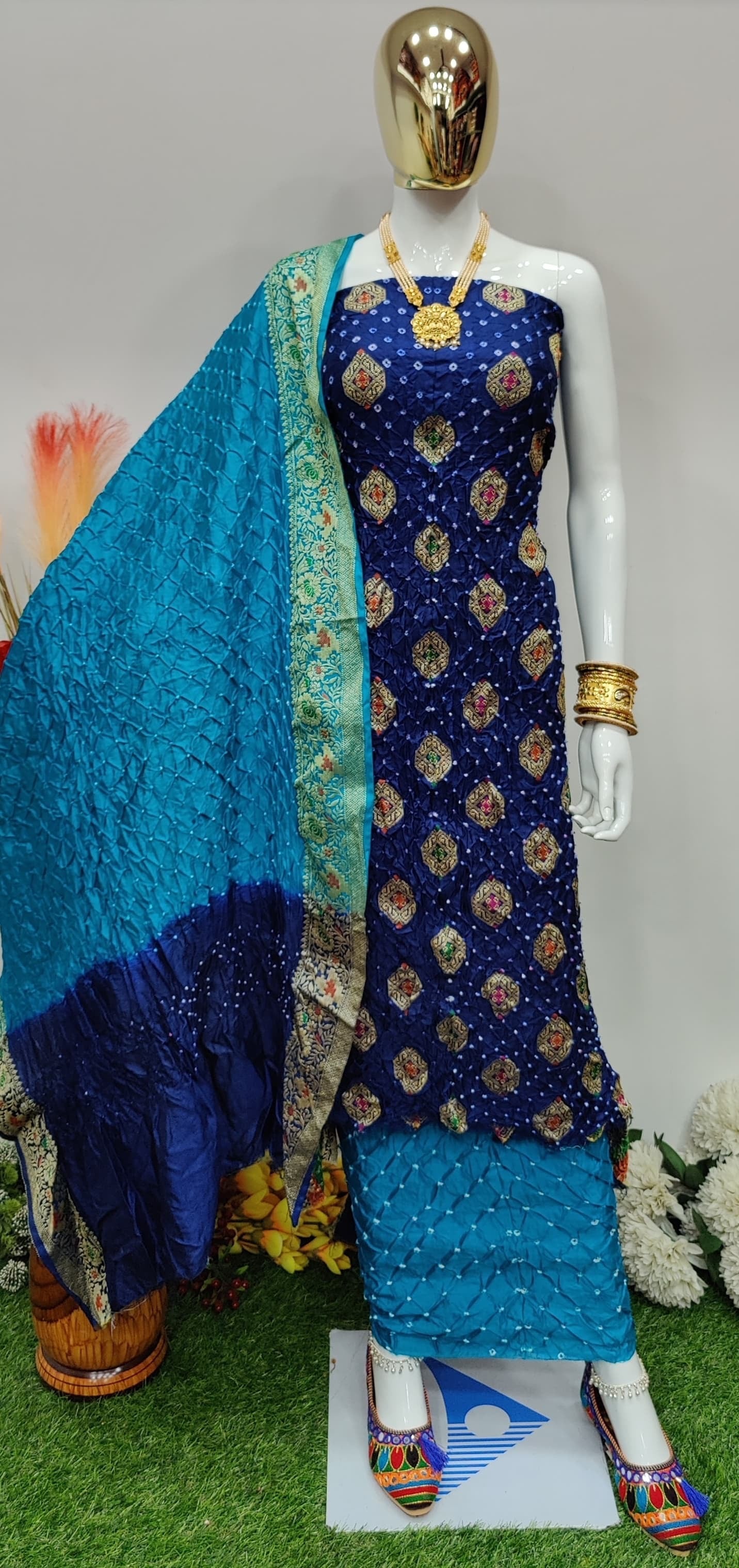Original Dhupiyan Silk Kasab work Heavy Jamnagar Bandhani Dress - Premium  from Ethenika.com  - Just INR 4990! Shop now at Ethenika.com 