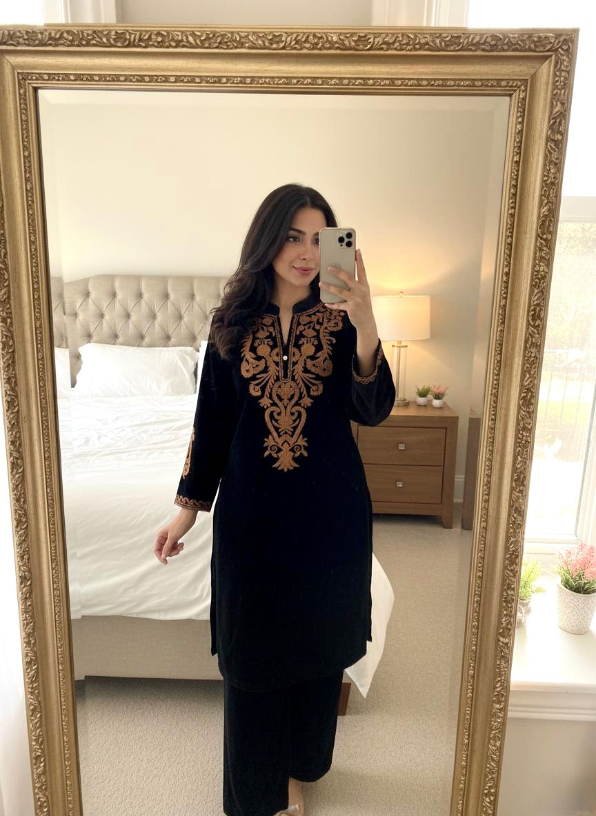 Thread Embroidery Work Velvet Cord Set