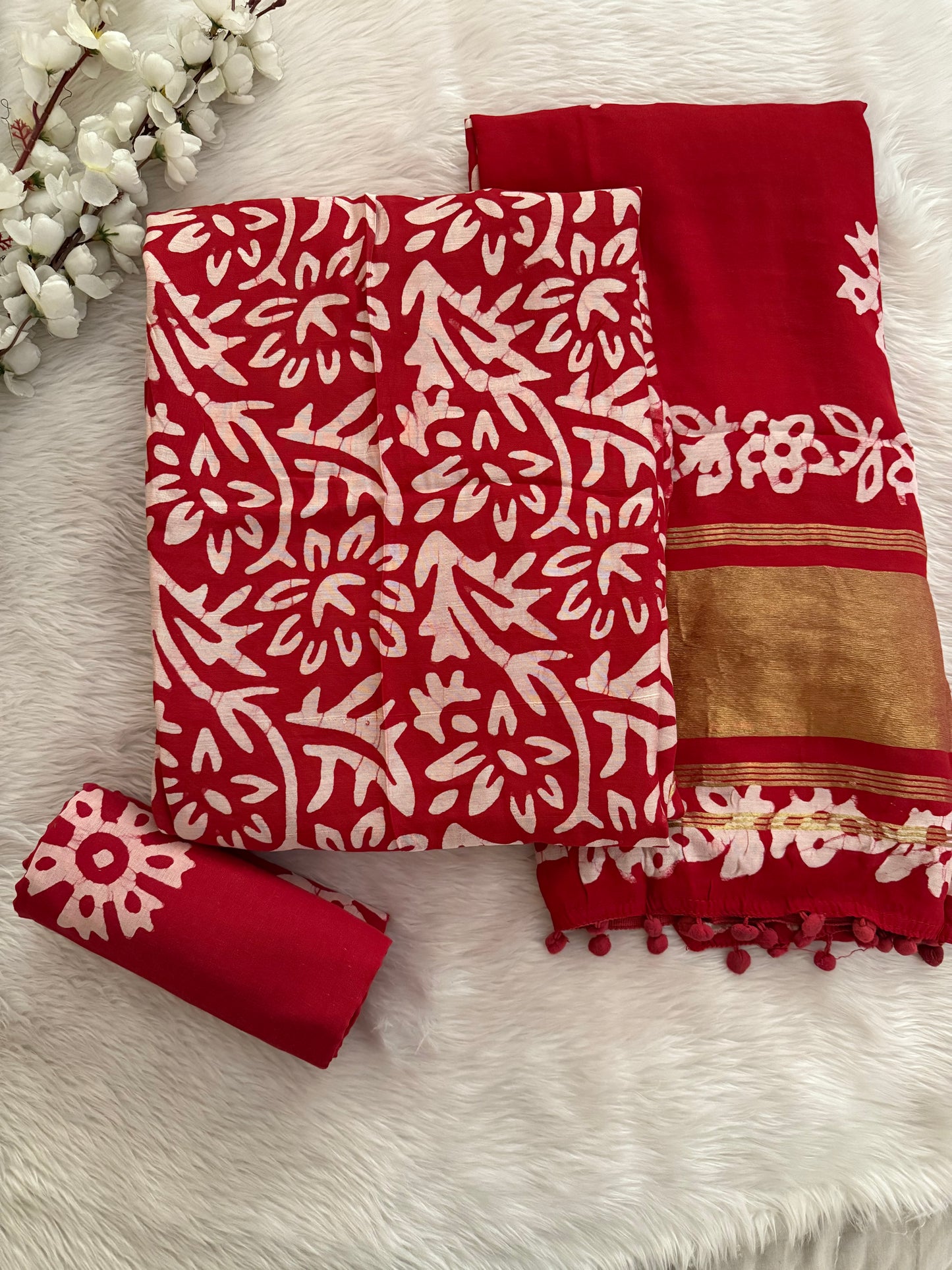 Gaji Silk Hand Blocked Batik Dress Material