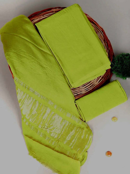 Chanderi Silk Plain Concept Dress Material with Zari Weaving Dupatta (Unstitched)