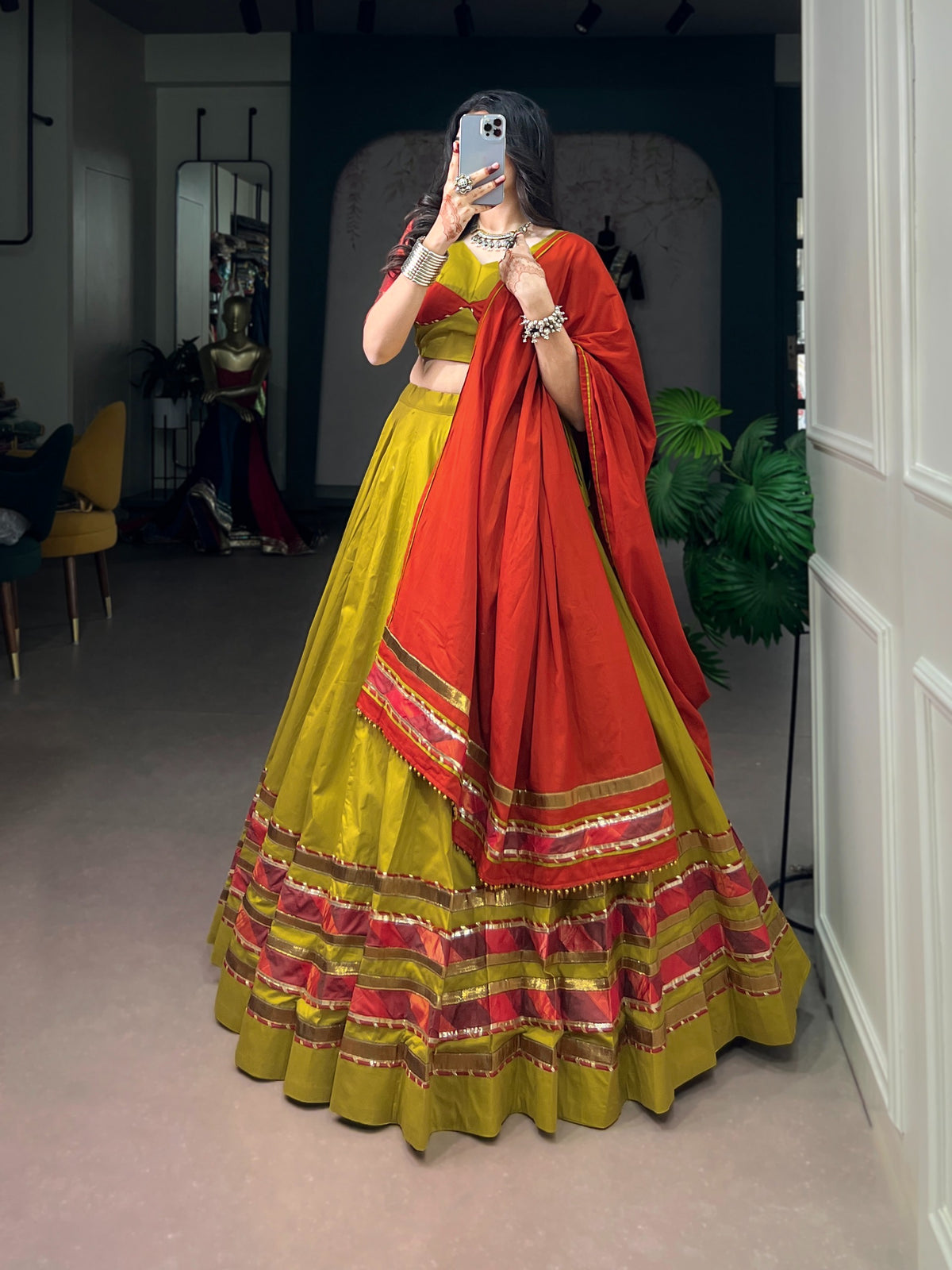 Dhabu Cotton Garba Special Designer Chaniya Choli Set(Ready to Wear)