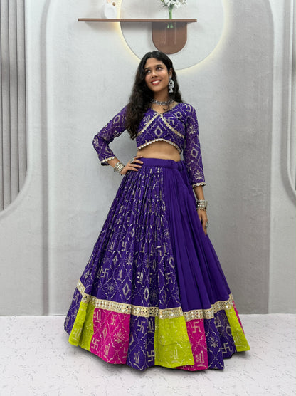 Faux Georgette Mirror Work Designer Chaniya Choli with Dupatta - 6 Meter Flair