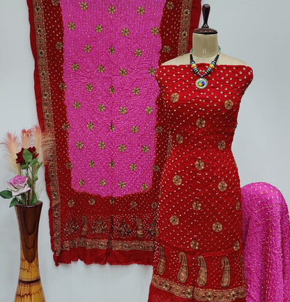 Ghazi Silk Heavy Barik Bandhej work Silk Bandhani Dress Material (Unstitched) - Premium  from Ethenika.com  - Just INR 5990! Shop now at Ethenika.com 