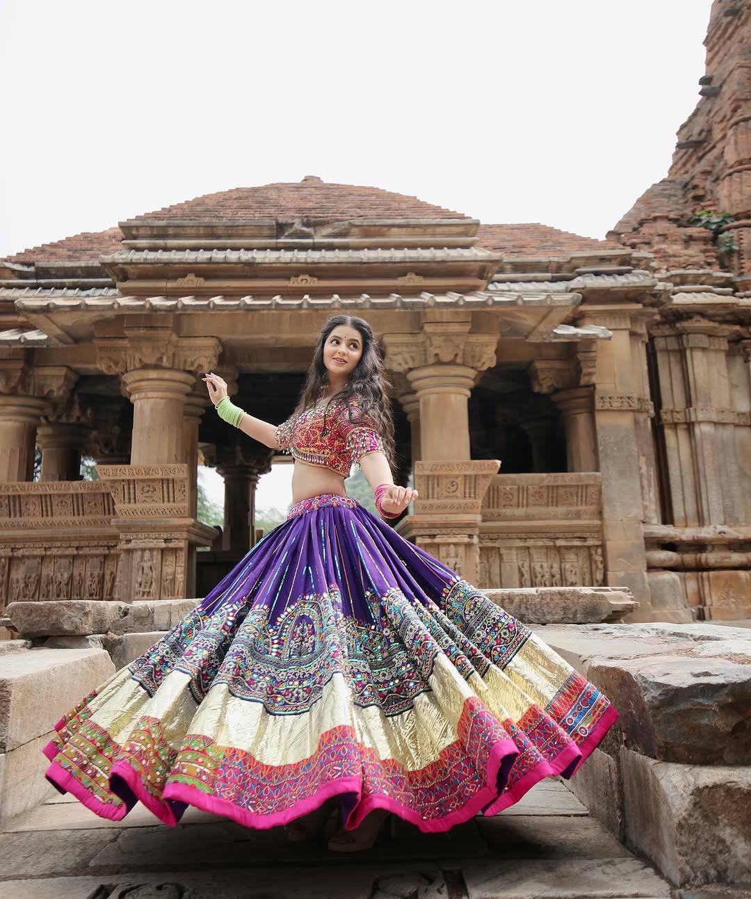 Designer Chaniya Choli | Muslin Digital Print Mirror Work & Lampi Lace