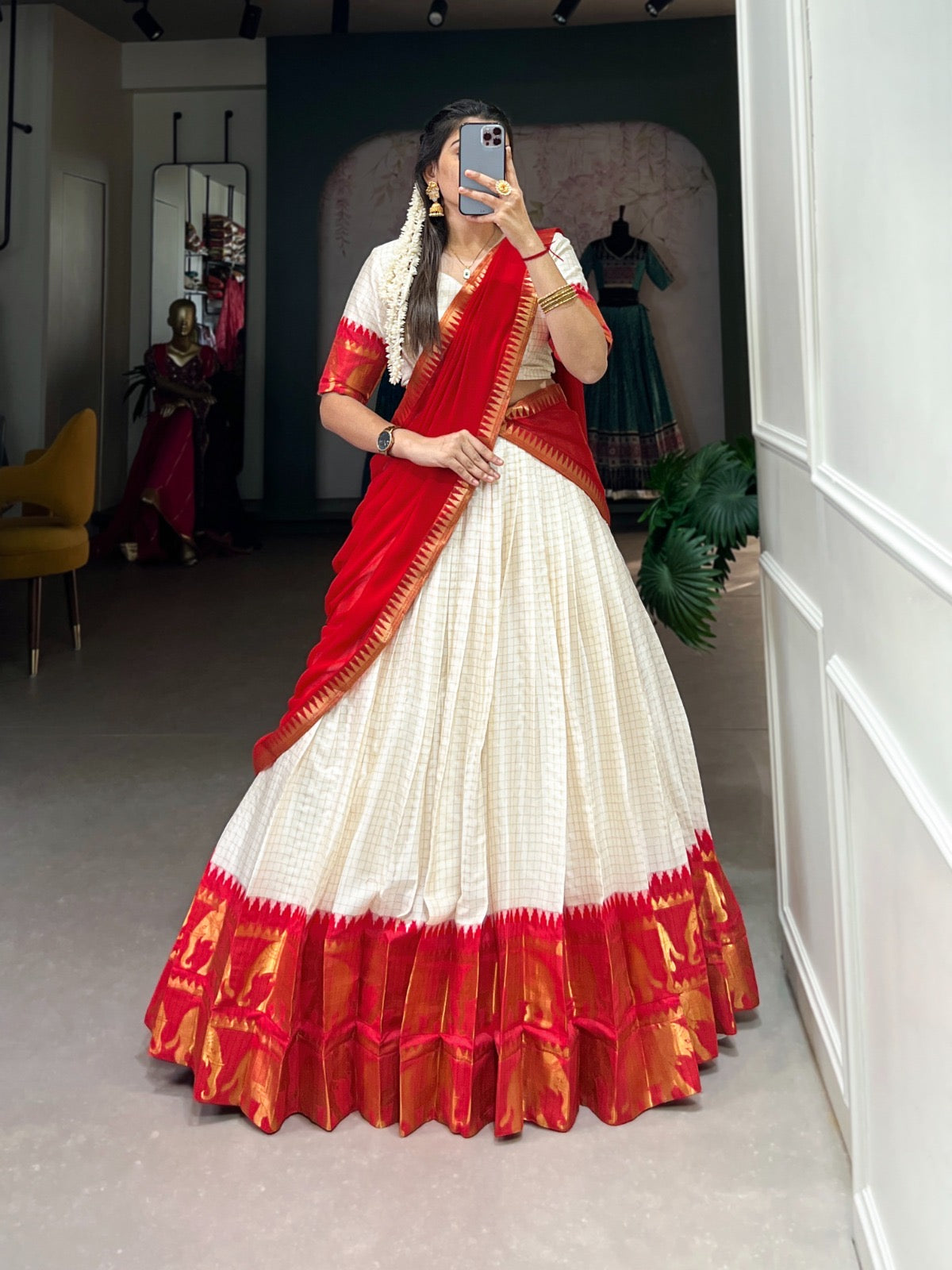 Treditional Cotton Chex Work Lehenga Choli - Premium  from Ethenika.com  - Just INR 2990! Shop now at Ethenika.com 