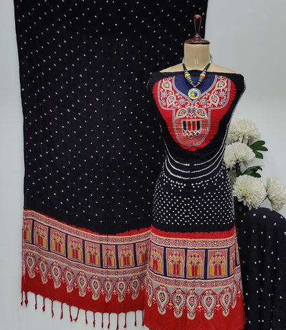 Authentic Ajrakh work and  Heavy Bandhani Dress Material - Premium  from Ethenika.com  - Just INR 2190! Shop now at Ethenika.com 