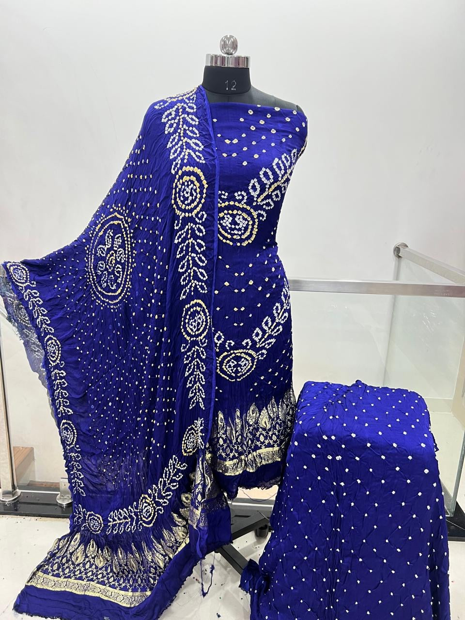 Modal Silk Original Jamnagar Hand Crafted Bandhej Work Bandhani Dress Material (Unstitched)