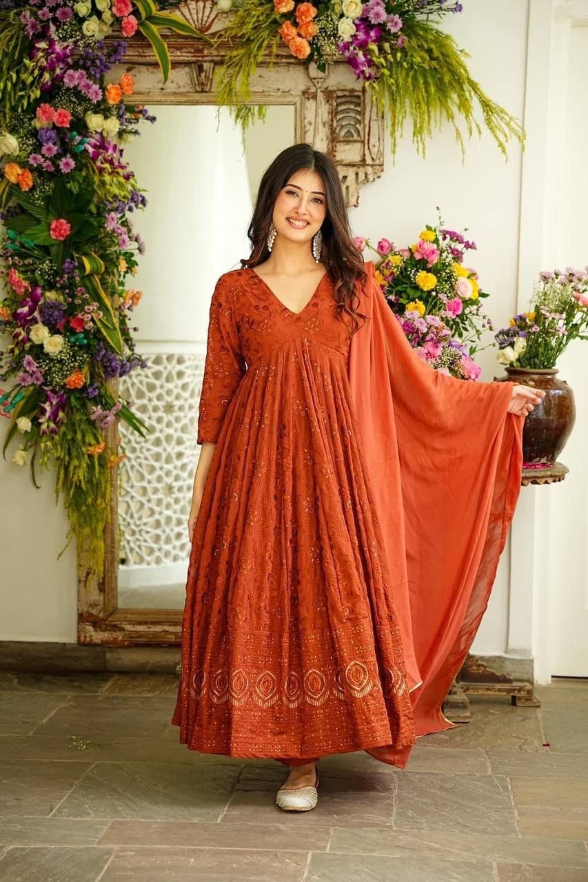 Faux Georgette Embroidery work Alia Cut Suit Set - Premium  from Ethenika.com - Just INR 2590! Shop now at Ethenika.com 