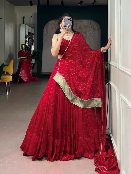 Red Bandhani Printed Exclusive Chaniya Choli for Garba Night