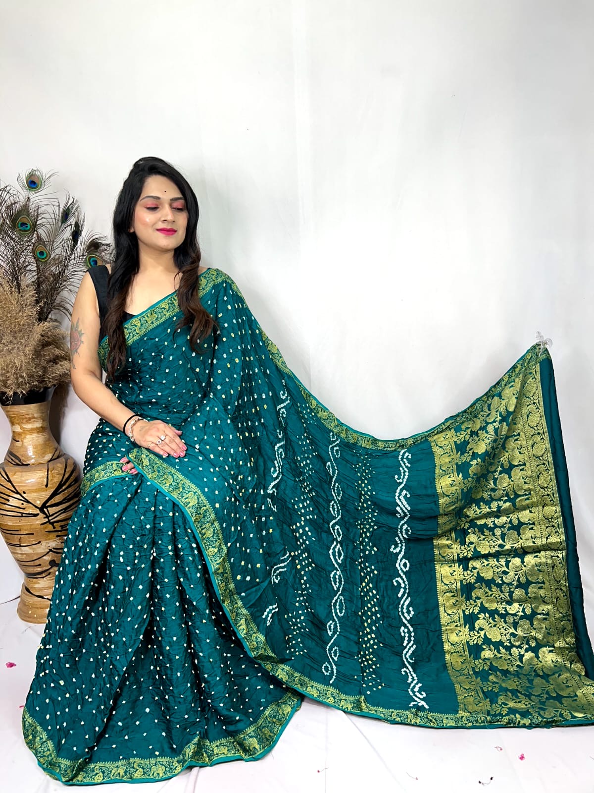 Premium Modal Silk Barik Bandhej Work Nakashi Border Silk Bandhani Saree - Premium  from Ethenika.com  - Just INR 5990! Shop now at Ethenika.com 