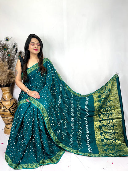 Premium Modal Silk Barik Bandhej Work Nakashi Border Silk Bandhani Saree - Premium  from Ethenika.com  - Just INR 5990! Shop now at Ethenika.com 