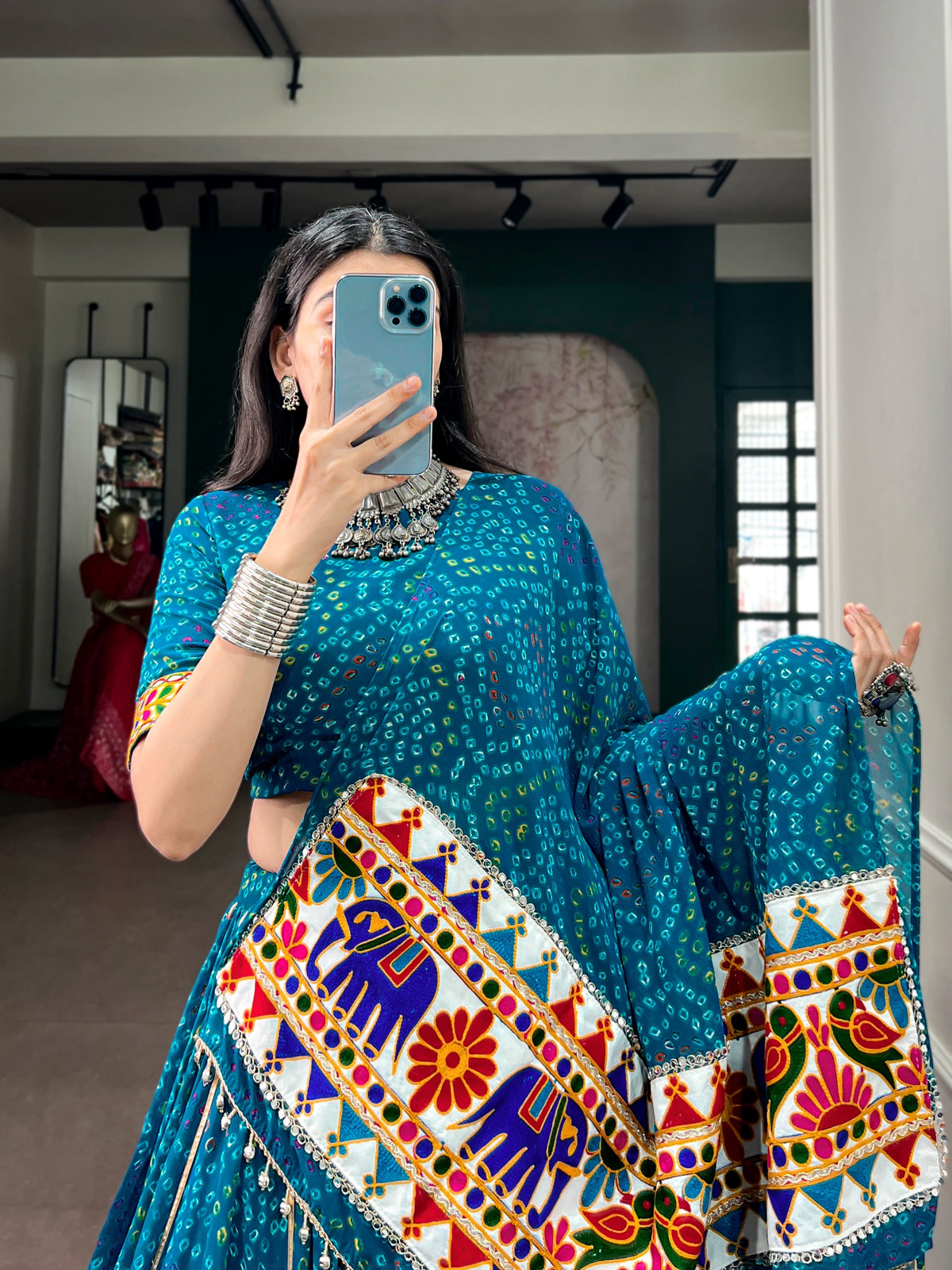 Georgette Gamthi Work Bandhani Chaniya Choli (Ready to Wear)