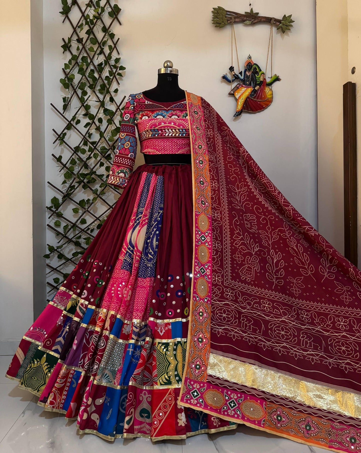 Muslin Cotton Digital Print with Mirror Work Navratri Special Desinger Chaniya Choli