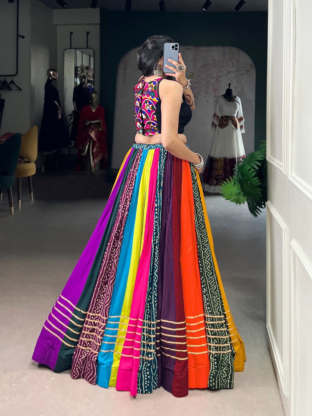 Rayon multicolor Lehenga Choli - blouse with Kodi lace work