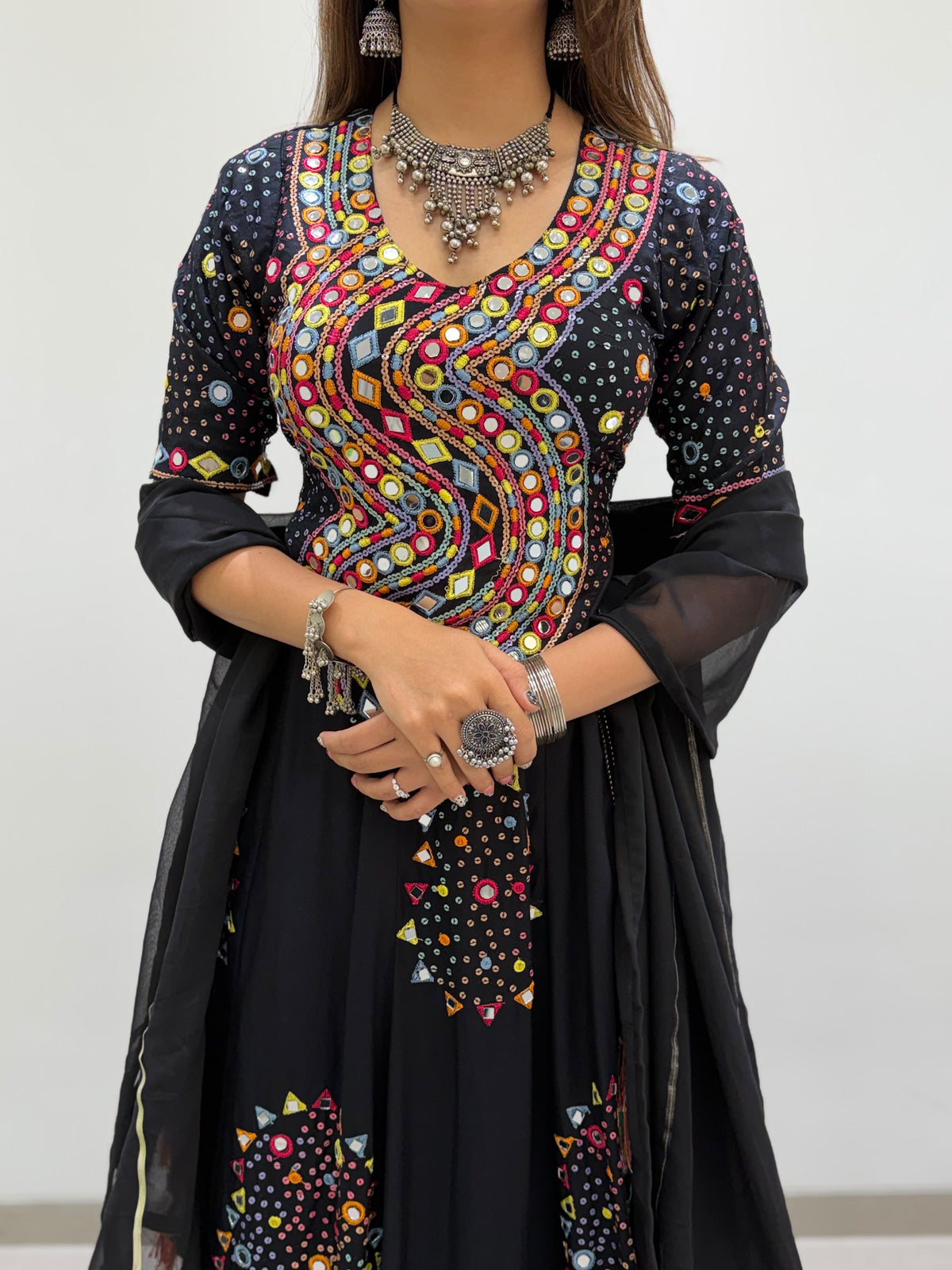 Black Rayon Mirror Work Chaniya Choli - Garba wear