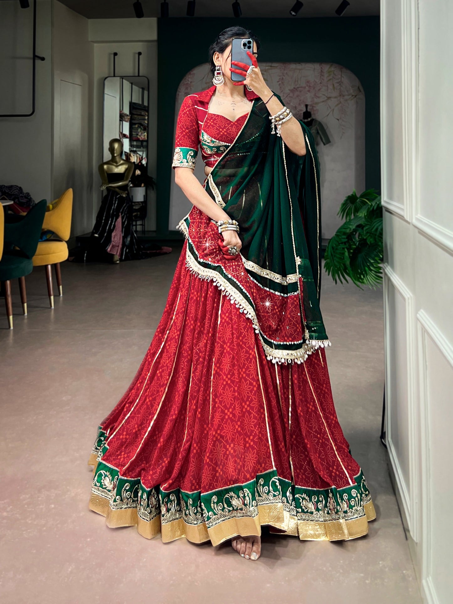 Georgette Bandhani Print Designer Chaniya Choli for Garba