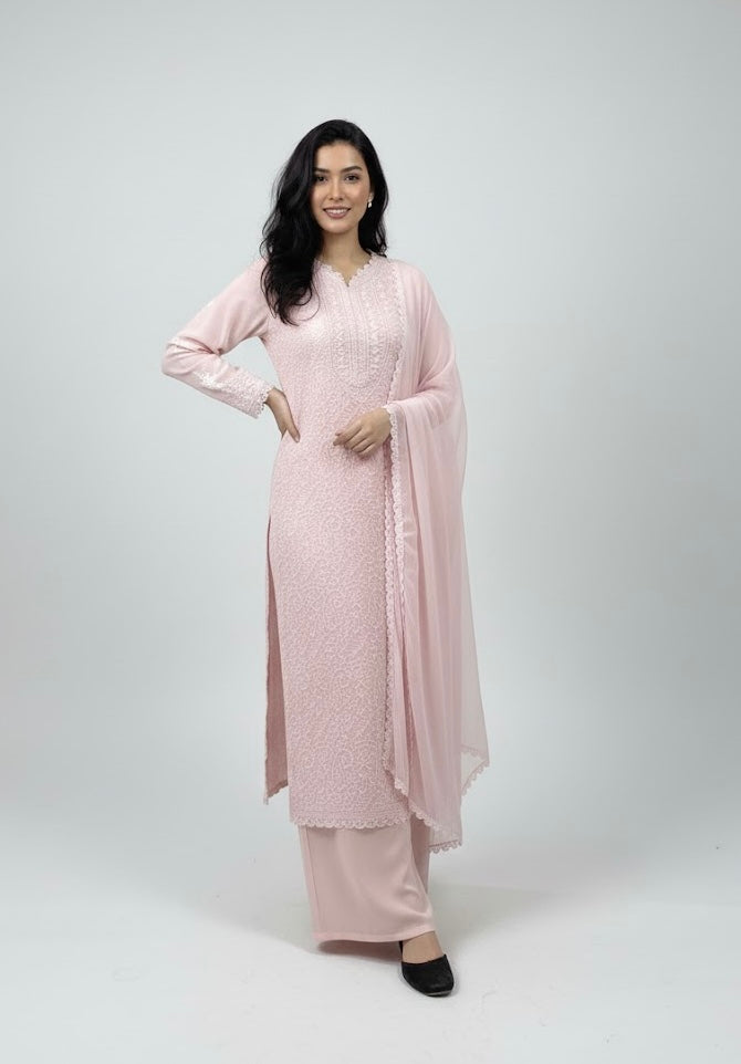 Faux Georgette Chikankari Kurti Palazzo Set
