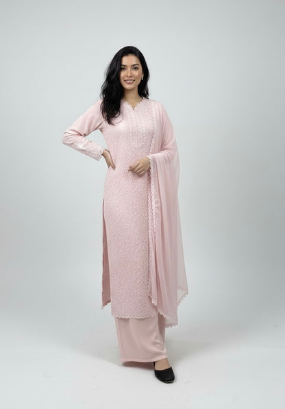 Faux Georgette Chikankari Kurti Palazzo Set