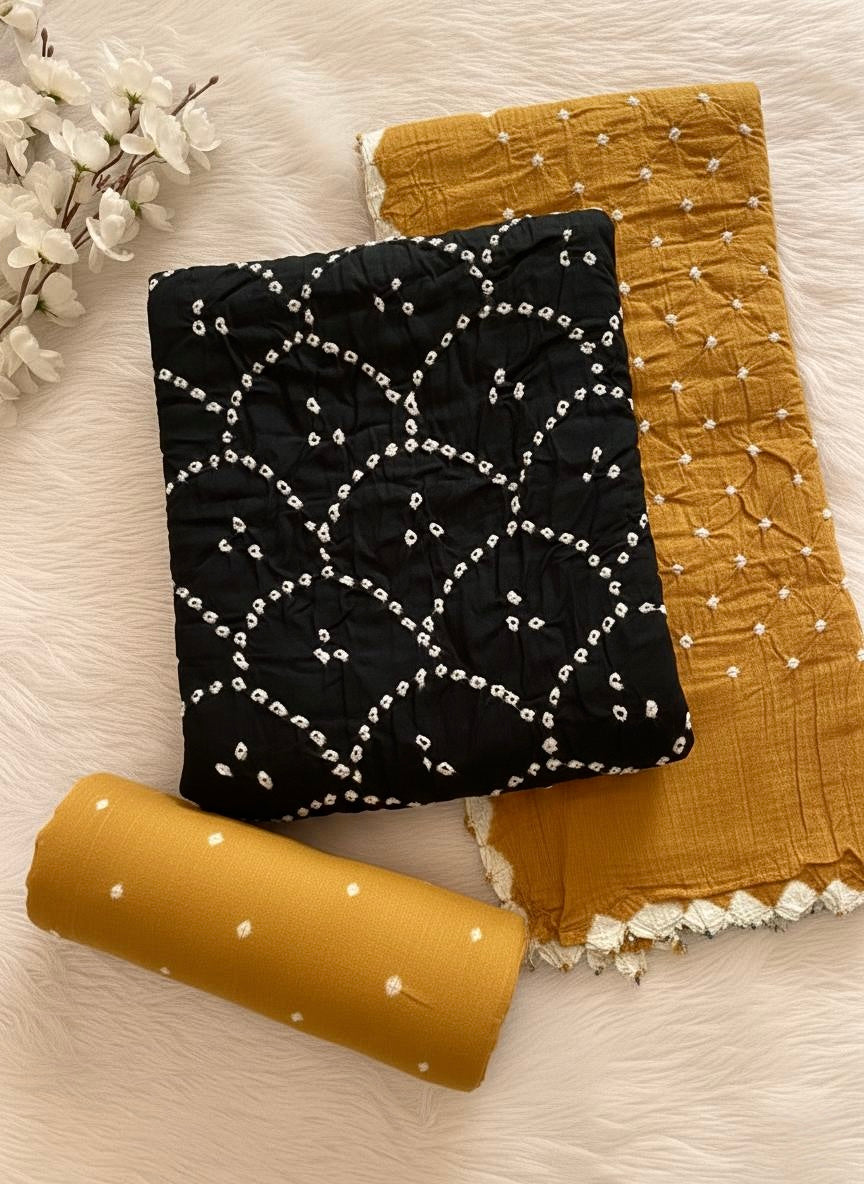 Cotton Satin Kutch Bandhani Dress Material