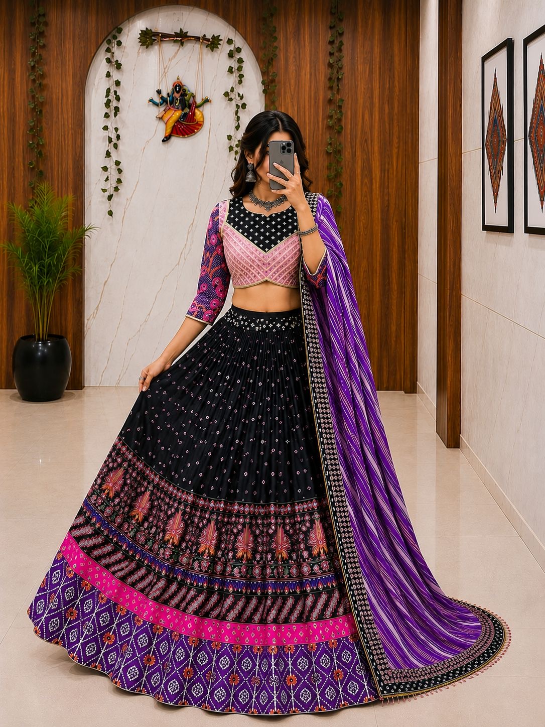Trending Designer Malai Silk Chaniya Choli with mirror work for Navratri