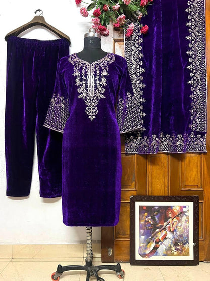 Ethenika Neck Embroidery work Velvet Suit - Premium  from Ethenika.com  - Just INR 2890! Shop now at Ethenika.com 