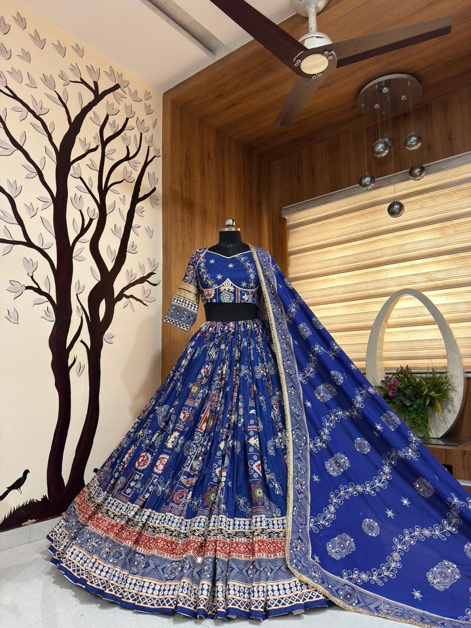 Muslin Silk Digital Print with Mirror Work Designer Chaniya Choli