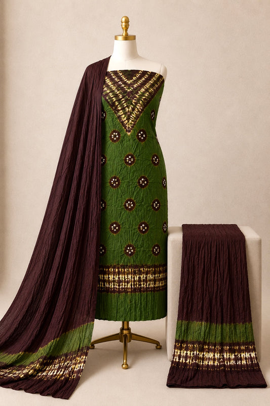 Pure Cotton Multicolor Kutch Bandhani 3Pc Unstitched Dress Material