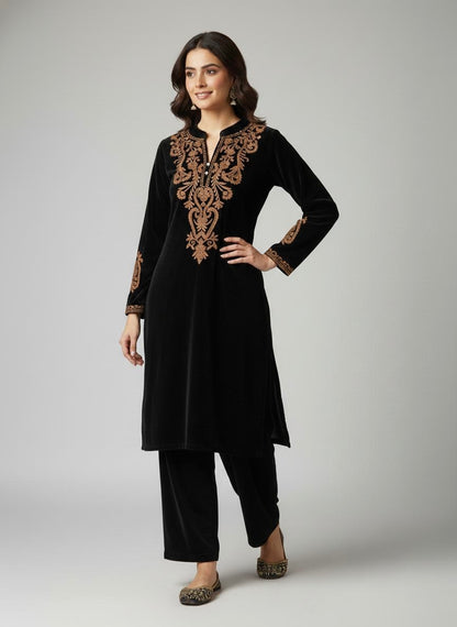 Ethenika Embroidery Work Velvet Cord Set