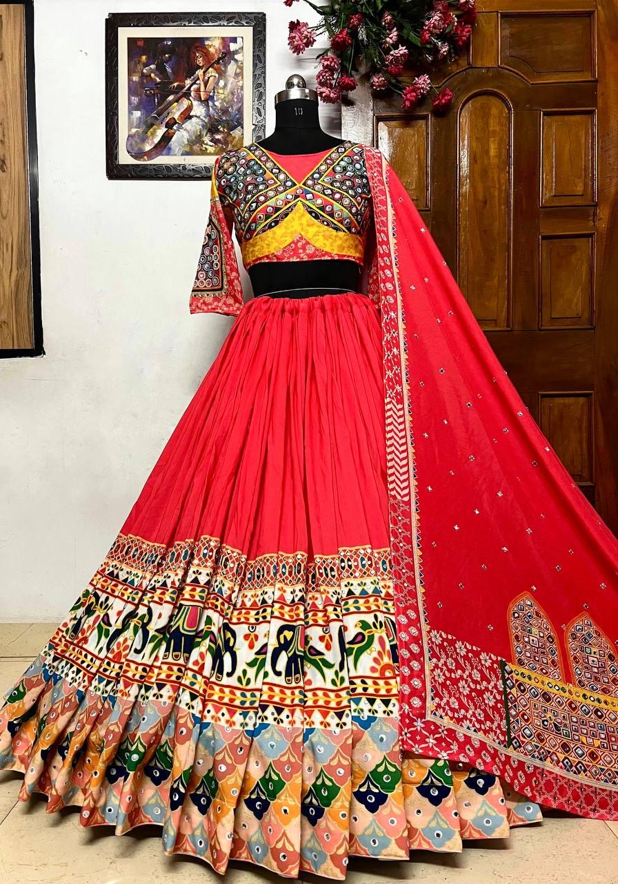 Muslin Cotton Chaniya Choli Set | Digital Print | Mirror Work | Lehenga Dupatta