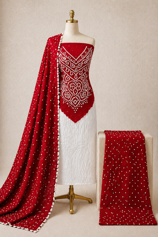 Cotton Satin Kusum Work Bandhani Dress Material