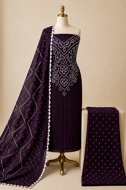 Pure Cotton Kutch Handmade 3Pc Unstitched Bandhani Dress Material