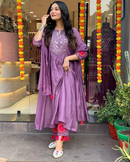 Muslin Summer Special Mirror work Kurti Pant Dupatta Set (Stitched) - Premium  from Ethenika.com  - Just INR 2490! Shop now at Ethenika.com 