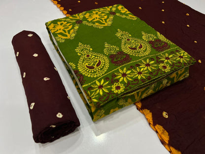 Cotton Kasab work Hand Blocked Batik and bandhani Dress Material - Premium  from Ethenika.com  - Just INR 1690! Shop now at Ethenika.com 