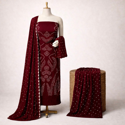 Cotton Satin Ethenika Authentic Hand Crafted Bandhani Dress Material